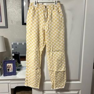 Yellow and white checkered jeans